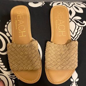 Anthropologie Beach by Matisse Woven Slide Sandals Tan Size 7